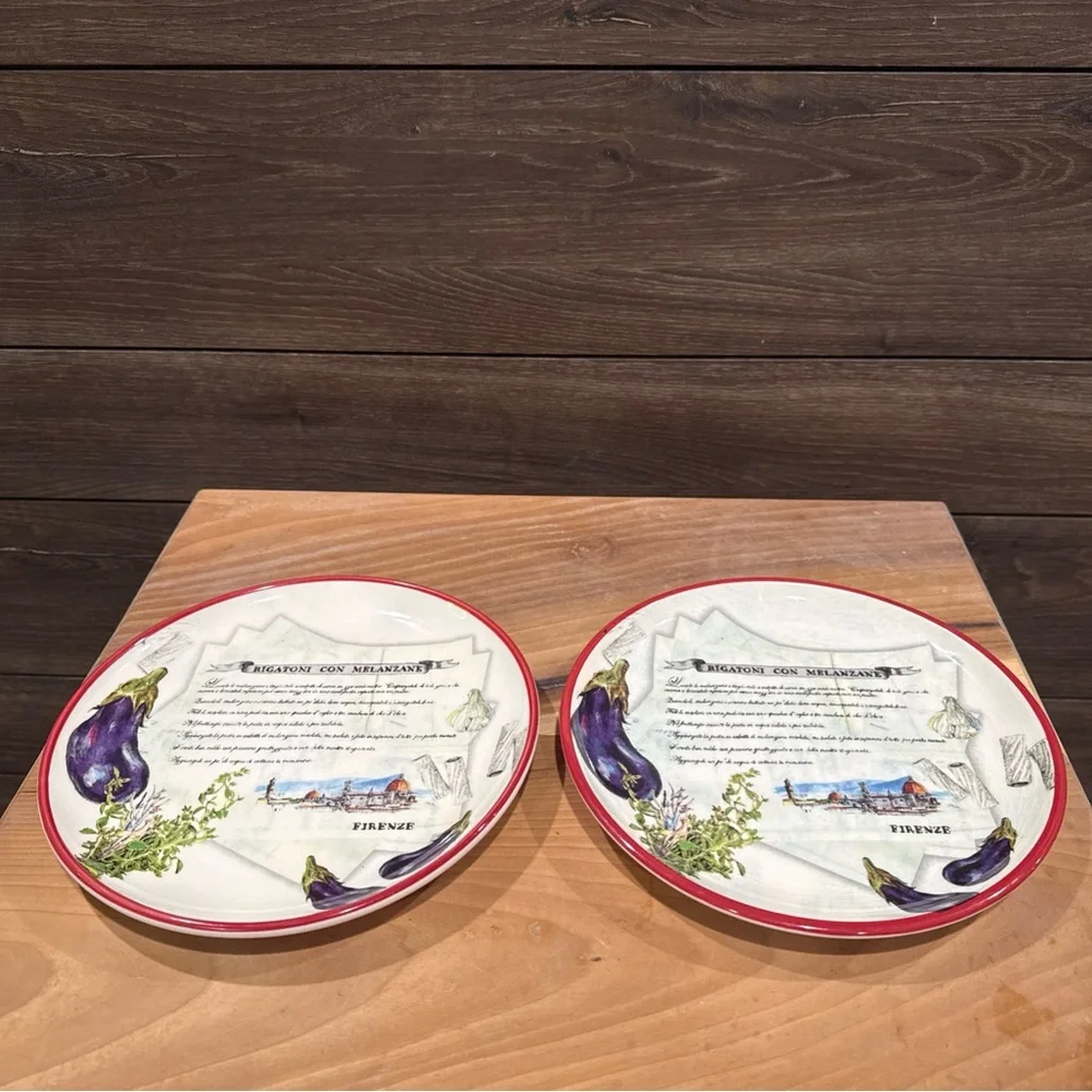 Williams Sonoma Ceramic Recipe Salad Plates with Red Rims  (Set of 6)